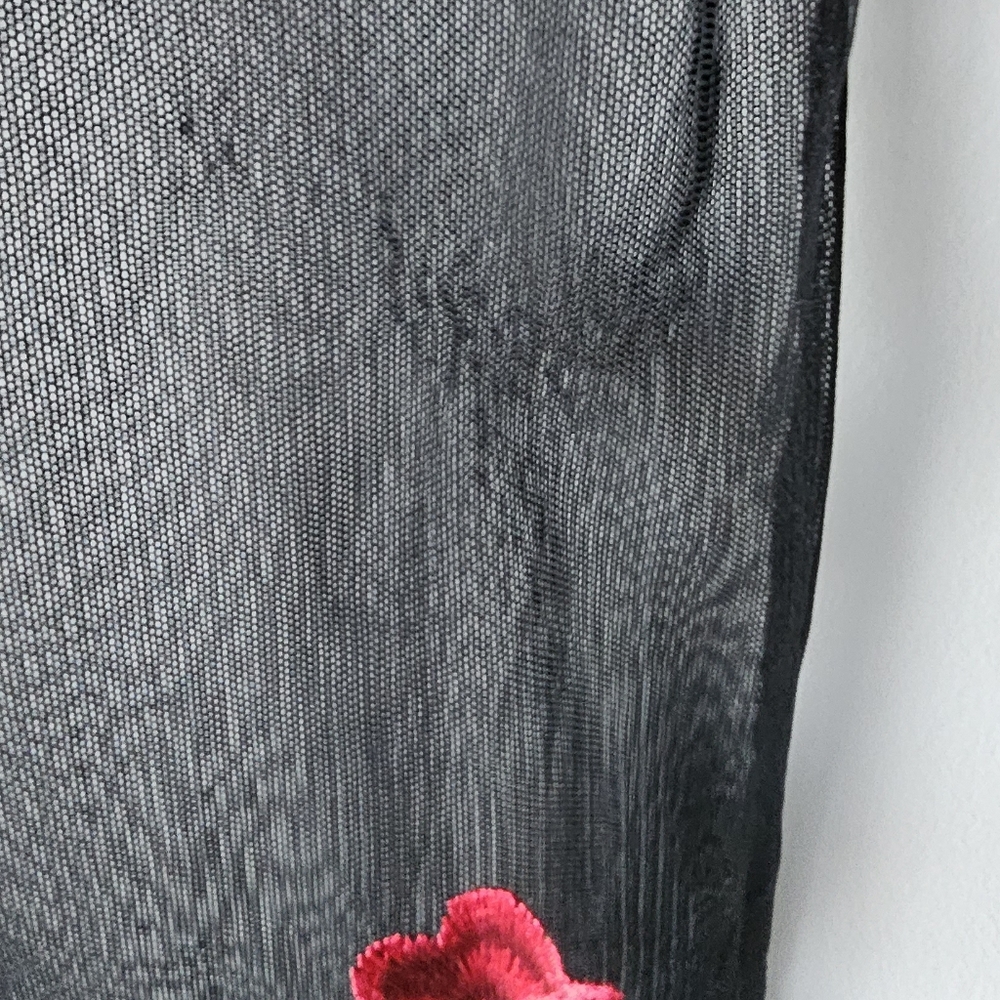 Black Mesh Dress With Embroidered Roses Size S - Picture 3 of 4